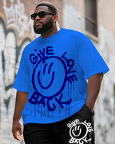 Men's Plus Size Expression Graffiti Give Love Back Letter Print Short Sleeve T-shirt Shorts Suit